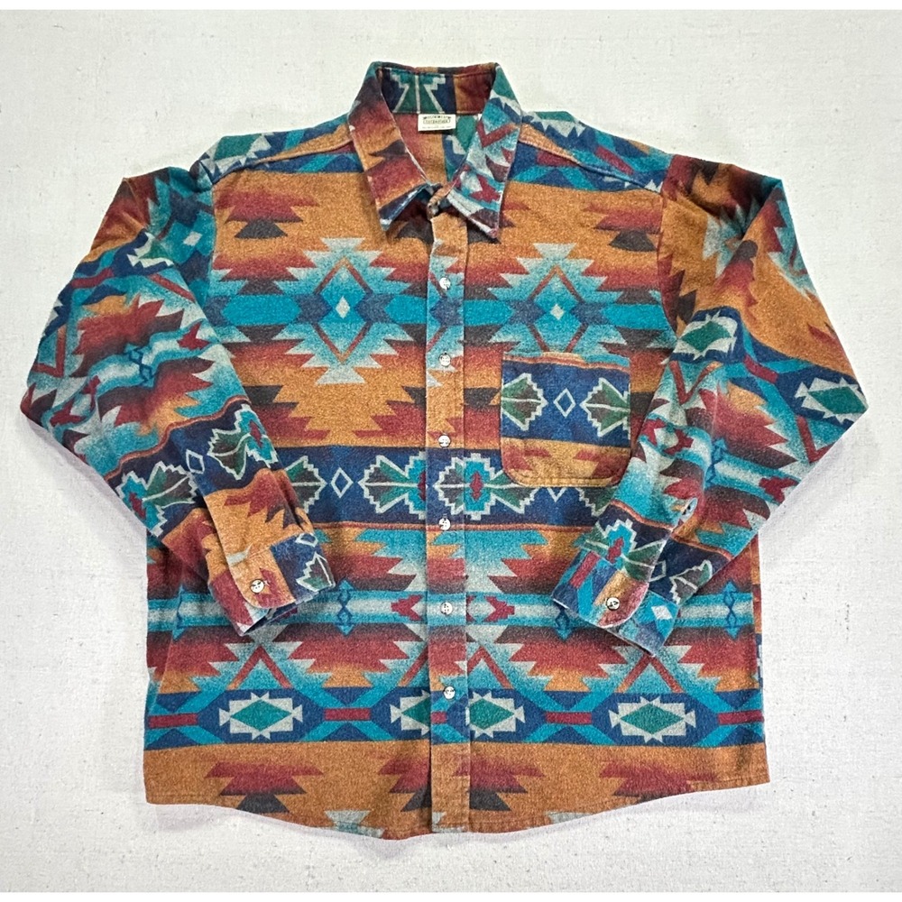 Vintage‎ Five Brother Men's XL Aztec Shirt SouthWest Button Flannel Long Sleeve